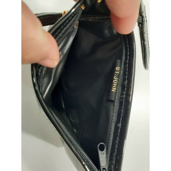 St. John Makeup Wristlet Size 7x5 w/Mirror Black Patent Leather - Picture 6 of 8